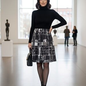 Jessica Abstract Brushstroke A Line Skirt Black Gray Size 14